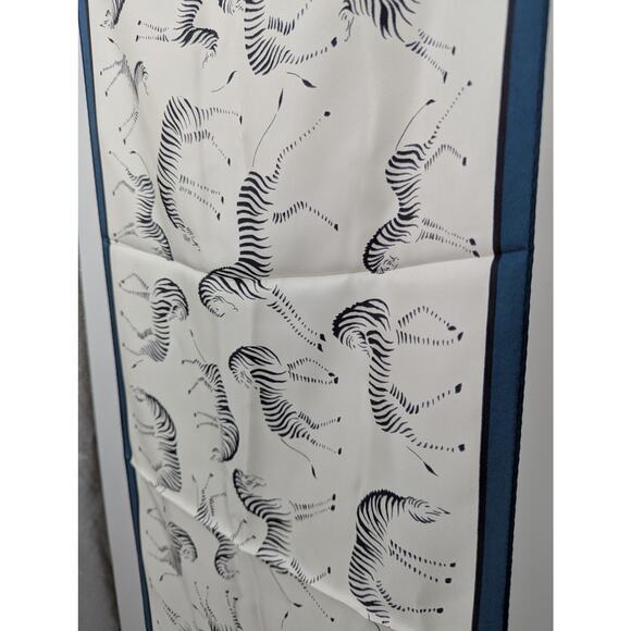 NEW Talbots 100% Silk Zebra Print Long Scarf Blue Black White NWT Safari Themed - Picture 7 of 10